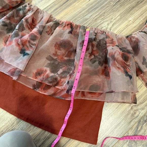 Anthropologie DOLAN Tiered Organza Floral Chiffon Off-Shoulder Top - Picture 9 of 12